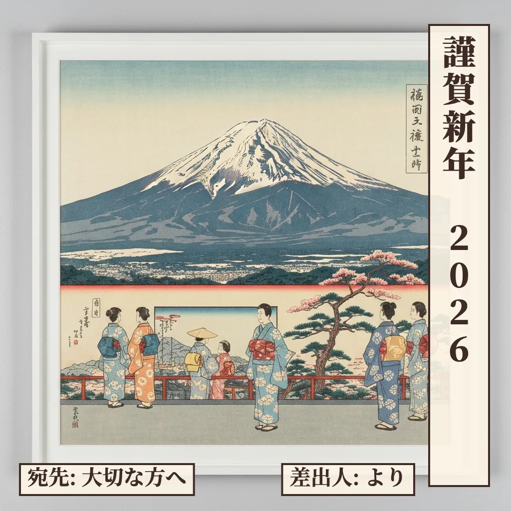 Ukiyo-e New Year card of Mount Fuji, 2026