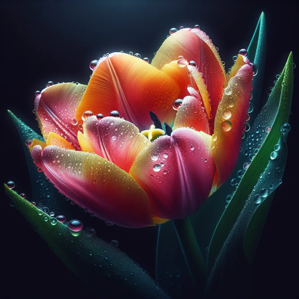 Macro photograph of a flower covered in water droplets, generated by AI